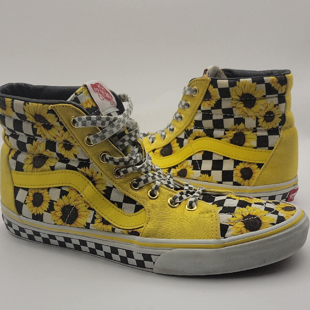 Vintage Custom VANS Chucks skateboard Shoes Mens Sz. 9.5 Sunflower/checkerboard